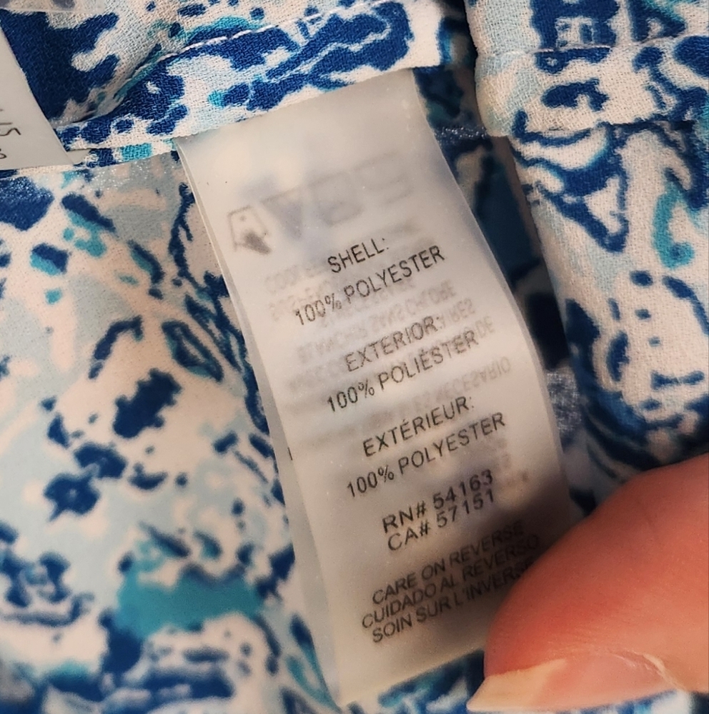 NWT Karl Lagerfeld Medium Blue Floral Sleeveless Women's Top Ruffle Collar - Picture 8 of 10